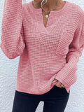 Momentlover Notched Long Sleeve Sweater