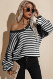 Momentlover Striped Dropped Shoulder Sweater