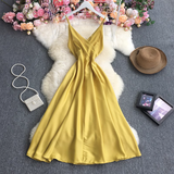 - A-line V Neck Pure Color Dress  GEU528