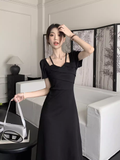 - Black Short Sleeves Dress  GEU1529