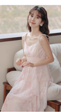 - Pink ruffled chiffon suspender dress for women summer  GEU1188