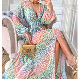 Sexy Leopard Dress Plus Size  Spring/Autumn Women Long Lantern Sleeve Club Party Evening Dress Maxi Dresses Vestidos A953