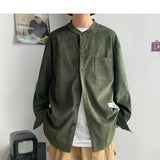 Momentlover Oversized Men Solid Corduroy Shirt Long Sleeve  Mens Pocket Streetwear Shirts Male Korean Fashions Black Shirt 5XL