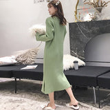 Women Winter Knit Dresses  Europe Long Sleeve O-Collar Casual Loose Warm Maxi Sweater Dress Plus Size Women's Clothing