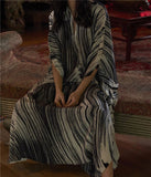 Elegant Quick-Drying Striped V-Neck Self Belted Summer Beach Dress Black Cotton Tunic Plus Size Women Beachwear Kaftan Q941