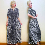 Elegant Quick-Drying Striped V-Neck Self Belted Summer Beach Dress Black Cotton Tunic Plus Size Women Beachwear Kaftan Q941