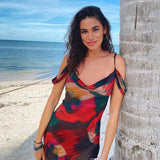Fall outfits Fashion Print Mesh See Through Sexy Slip Maxi Dresses Women Summer Holiday Sleeveless Club Party Dresses Elegant