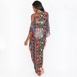 Printed V-Neck Off The Shoulder Dress Plus Size Kaftan Robe Moroccan Kaftan Tunic Summer Women Beachwear Q1352