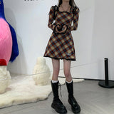 Spring Plaid Lolita Dress Women Elegant Japanese Kawaii Paty Mini Dress Female Casual High Street Korean Dress Women  New