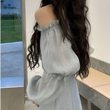 Autumn Solid Elegant Dress Women Korean Princess High Waist Casual Sweet Dress Female Party Long Sleeve Mini Fairy Dress