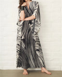 Elegant Quick-Drying Striped V-Neck Self Belted Summer Beach Dress Black Cotton Tunic Plus Size Women Beachwear Kaftan Q941