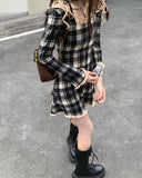 Spring Plaid Lolita Dress Women Elegant Japanese Kawaii Paty Mini Dress Female Casual High Street Korean Dress Women  New