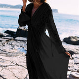 Deep V Neck Hollow Out Long Dress Women Plus Size Summer Beach Tunic White Sexy A Line Long Dress Vestidos Q274