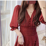 Summer Women Printed Ruffles Dress Lady V-Neck Short Sleeve Chiffon Dress Female High Waist A-Line Vestidos