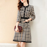 Vintage Dresses for Women Bird Lattice A-Line O-Neck Knitting Dress Button Female Winter Mini Woman Dress Autumn  Clothes