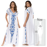 Deep V Neck Hollow Out Long Dress Women Plus Size Summer Beach Tunic White Sexy A Line Long Dress Vestidos Q274