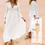 Deep V Neck Hollow Out Long Dress Women Plus Size Summer Beach Tunic White Sexy A Line Long Dress Vestidos Q274
