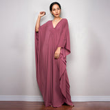 Multicolor V-Neck Batwing Sleeve Plus Size Loose Maxi Dress For Women Summer Beach Wear Kaftan Long Bathing Dresses Q1306