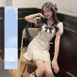 Summer Kawaii Party Mini Dress Women Y2K Patchwork Sweet Bandage Dress Female Bow Casual High Street Korean Designer Dress