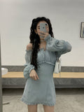 Autumn Solid Elegant Dress Women Korean Princess High Waist Casual Sweet Dress Female Party Long Sleeve Mini Fairy Dress