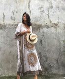 Women Summer Beach Dress Cotton Ethnic Print Kaftan Maxi Dress  Summer Loose Vintage Boho Beach Long Dress Vestidos Q393