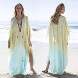 Sexy Gradient Deep V-Neck Tassel Batwing Sleeve Chiffon Plus Size Summer Maxi Dress For Women Casual Party Dresses A1001