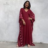 Casual Plus Size Long Kaftan Vintage V-Neck Batwing Sleeve Summer Women Beachwear Long Bathing Loose Maxi Dress A1059