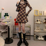 Spring Plaid Lolita Dress Women Elegant Japanese Kawaii Paty Mini Dress Female Casual High Street Korean Dress Women  New