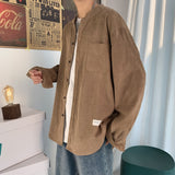 Momentlover Oversized Men Solid Corduroy Shirt Long Sleeve  Mens Pocket Streetwear Shirts Male Korean Fashions Black Shirt 5XL