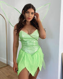 Halloween Women Forest Elf Fairy Short Dresses V Neck Solid Color Sequin Tube Tops Short Dress With Wings  Cosplay Costome