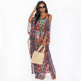 Printed V-Neck Off The Shoulder Dress Plus Size Kaftan Robe Moroccan Kaftan Tunic Summer Women Beachwear Q1352