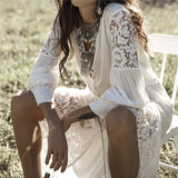 Deep V Neck Hollow Out Long Dress Women Plus Size Summer Beach Tunic White Sexy A Line Long Dress Vestidos Q274