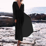 Deep V Neck Hollow Out Long Dress Women Plus Size Summer Beach Tunic White Sexy A Line Long Dress Vestidos Q274