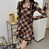 Spring Plaid Lolita Dress Women Elegant Japanese Kawaii Paty Mini Dress Female Casual High Street Korean Dress Women  New