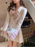 Winter Wool Kawaii Retro Dress Women Korean Fashion Bow Patchwork Party Mini Dress Female Casual Vintage One Piece Dress