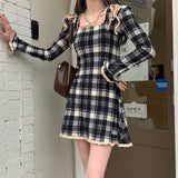 Spring Plaid Lolita Dress Women Elegant Japanese Kawaii Paty Mini Dress Female Casual High Street Korean Dress Women  New