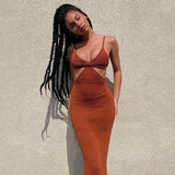 Fall outfits Spaghetti Strap Sexy Backless Maxi Dress Summer Holiday Women Dresses Party Club Elegant Hollow Out Dress Sundress