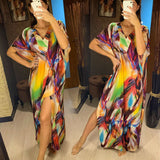 Deep V Neck Hollow Out Long Dress Women Plus Size Summer Beach Tunic White Sexy A Line Long Dress Vestidos Q274