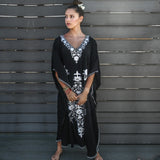 Red Bohemian Floral Embroidered Loose Summer Beach Dress Moroccan Caftan Plus Size Women Street Wear Midi Dress Sarong Q855