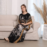 Elegant Tiger Printed Long Dreen  Women Summer Tassel Batwing Sleeve Dress Beach Wear Long Robe De Plage A925