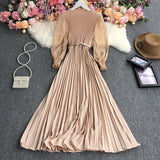 Autumn Fashion Streetwear Long Dress Design French Pleated Maxi Dress Women Elegant O Neck Long Sleeve A-Line Dress