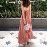 Women Summer Dress Sexy Spaghetti Strap Backless Back Belt Long Dress  Strapless Chiffon Dress Female Vestidos