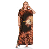 Elegant Tiger Printed Long Dreen  Women Summer Tassel Batwing Sleeve Dress Beach Wear Long Robe De Plage A925