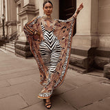 Indie Folk Zabra Striped Pattern Patchwork Bathing Sleeve Maxi Dress For Women Clothes Plus Size Streetwear Moroccan Caftan