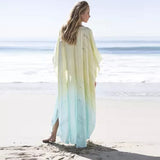 Sexy Gradient Deep V-Neck Tassel Batwing Sleeve Chiffon Plus Size Summer Maxi Dress For Women Casual Party Dresses A1001