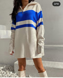 Knitted Striped Jumper Sweater Long Sleeve Tops Zip Up Turtleneck Pullover Knitwear Oversized Long Sweaters Dress For Women