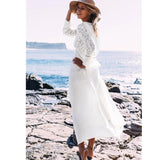 Deep V Neck Hollow Out Long Dress Women Plus Size Summer Beach Tunic White Sexy A Line Long Dress Vestidos Q274