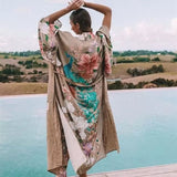 Long Beach Dress Summer Women Tunic Beach Kimono Dress Bathing Suit Cover Up Swimwear Skirt Robe De Plage