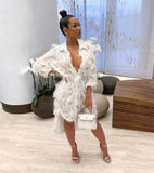 Feather White Shirt Dress Women Long Sleeve Button Turn-Down Collar Irregular Streetwear Loose Casual Oversized Dress Vestidos