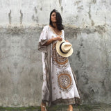 Women Summer Beach Dress Cotton Ethnic Print Kaftan Maxi Dress  Summer Loose Vintage Boho Beach Long Dress Vestidos Q393